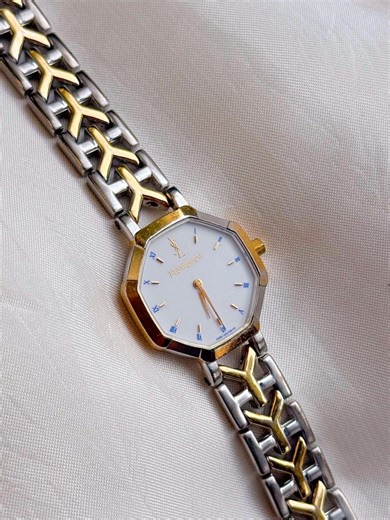 Vintage Yves Saint Laurent Rare Two-tone Watch: Gold Plated, YSL Watch Hexagonal Case - Etsy