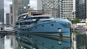 The Russian-owned super yacht 'Phi' remains moored at Canary Wharf on...