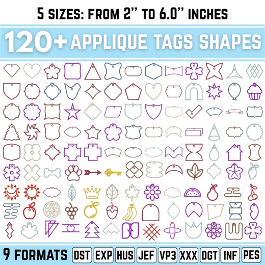 120  Applique Tag Shapes Bundle, Multi Format Embroidery Files,instant Download - Etsy