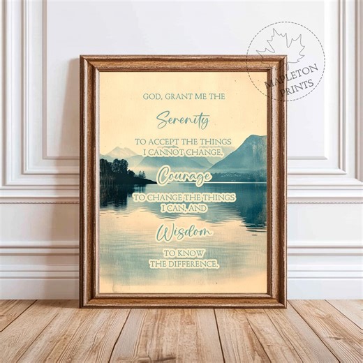 Serenity Prayer Print, Printable Vintage Mountain Lake Wall Art, Digital Download - Etsy