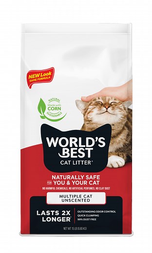 WORLD'S BEST CAT LITTER Multiple Cat Unscented - Natural Ingredients, Quick Clumping, Flushable, 99% Dust Free - Long-Lasting Odor Control & Easy Scooping - 15 lb Bag