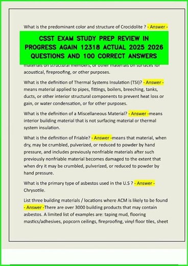 CSST EXAM STUDY PREP REVIEW IN PROGRESS AGAIN 12318 ACTUAL 2025 2026 QUESTIONS AND 100 CORRECT ANSWE