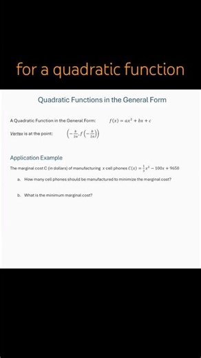 Quadratic Functions - Minimum Cost Application
