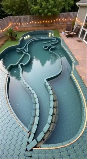 Building a Dinosaur-Shaped Pool in a Backyard #shorts