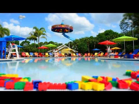 LEGOLAND Florida Hotel Pool Tour at LEGOLAND Resort - Day, Night, Bricks in Pool, Aerial Views