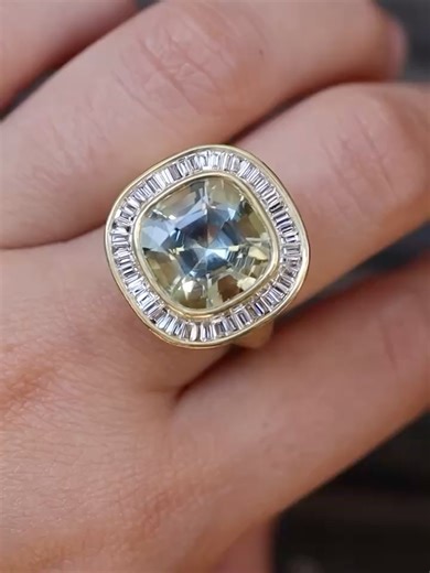 OCTAVIA ELIZABETH on Instagram: "More newness!! An Insane green beryl surrounded by custom cut straight baguette diamonds. This Chroma ring works for every season of the year."