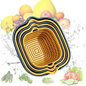 6 Pieces Drain Colander Set, 2 in 1 Detachable Plastic Double Layered Kitchen Colander Strainer Set, Bowl Stackable Set, Plastic W 3x3 C354 Sambo