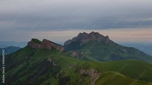 Crimea, sea surf on the beach coast of the Black Sea in cloudy weather.