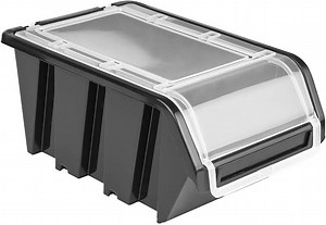 10 x Stapelbox mit Deckel Werkstatt Stapelkiste Sortierbox Box 100x155x70 Schwarz | stapelkisten kunststoff lagerboxen stapelbar