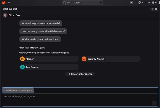 use claude fable 5 for FREE through gitlab’s 30 day trial fable 5 is currently one of the strongest agentic models availablewhat you will get for $0:- direct access to claude fable 5 (mythos-class)- works in gitlab duo web + terminal- full agentic coding + chat capabilities- no credit card requiredhow to get it in under 5 minutes: -go to: https://t.co/PpMwFPp93p- sign up & verify with gmail- fill all onboarding tasks-no need kyc & cardhow to access:- click on the ai chat icon on bottom left corn