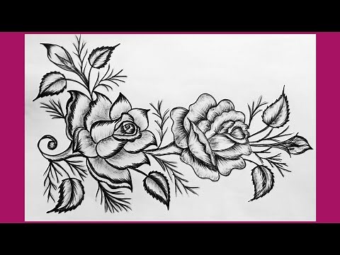 DRAWING ROSE FLOWER CORNER DESIGN FILE DECORATION FRONTPAGE/CANVAS ,TABLE PILLOW ,BEDSHEET, DESIGN