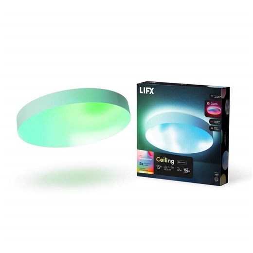 Check The Home Depot's Q&A Before Buying: LIFX 15 in. White Indoor Selectable LED Flush Mount Multi-Color Smart Wi-Fi Ceiling Light, Works Alexa/Hey Google/HomeKit
