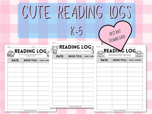 Reading Log for Kids Elementary Student Tracker Journal Printable Homeschool Reading Planner - Etsy