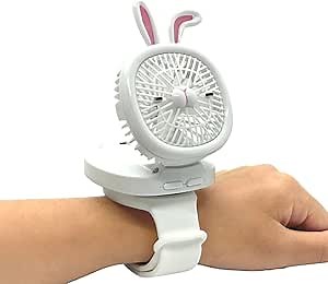 Personal Fan with Wrist Strap - Battery Operated, USB Rechargeable Fan Portable, LED Lights, 3 Adjustable Speed - Portable Fans for Kids Children Boys Girls Indoor Outdoor (White)
