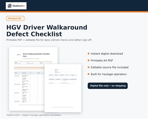 HGV Driver Walkaround Defect Checklist, Daily Vehicle Check Sheet, Editable PDF, Fleet Safety Form - Etsy Australia