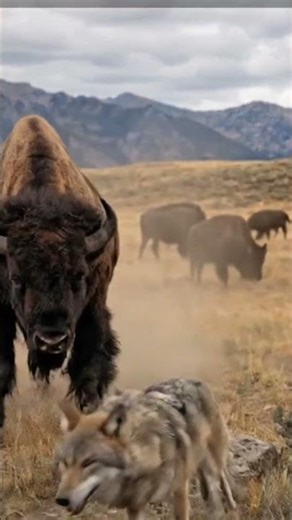 The Wild Buffalo vs The Wolves #wild #growling #buffalo #chase #wolves