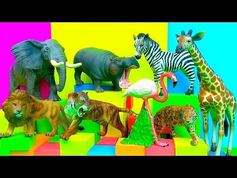 Happy Cute Zoo Animals Lion Tiger Zebra Elephant Hippopotamus Toy Review - FUN Ending