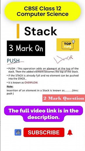 Computer Science Class 12 Important Questions 2025 #shorts #shortsfeed #youtubeshorts #cbse #stack