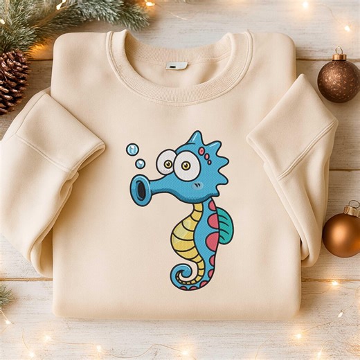 Cute Seahorse Embroidery Design, Ocean Embroidery, Under the Seam, Ocean Vibes, Marine Life, Sea Animals, Summer Shirt, Kids Embroidery - Etsy