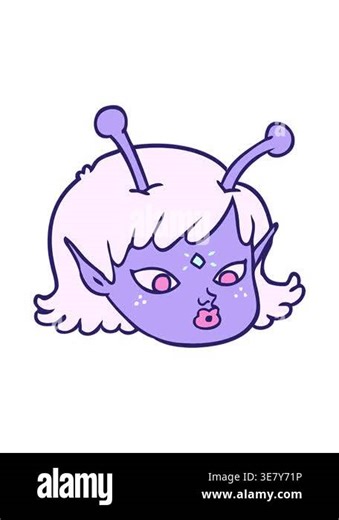pressure popping animation of cartoon alien space girl face