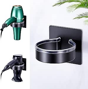 Blow Dryer Holder Wall Mounted, hairdryer holder for bathroom, Blow Dryer Organizer, hair tool organizer wall mount, Adhesive Hair Dryer Storage for Bathroom Barber Shop (Black)