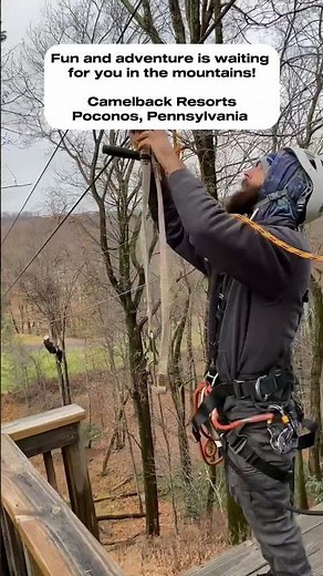 Zip line in the Pocono mountains at Camelback Resorts, Pennsylvania