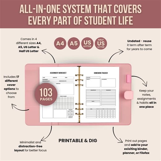 Editable 103 Page Student Planner Template, Printable Boho Academic Planner for High School, College & University Students (canva PDF) - Etsy