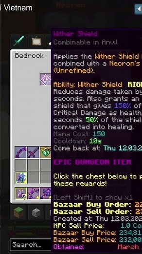 Wither Shield #hypixelskyblock #minecraft #hypixel #youtubeshorts #youtube #shorts #subscribe