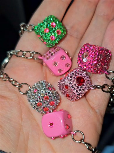 Bedazzled dice keychains for Valentine's day 🩷❤️ #bedazzleddice #dice #customdice #valentinesdaygift