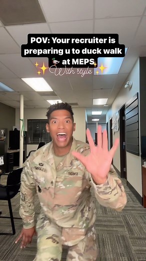 Sergeant Knight | Army Recruiter on Instagram: "The “duck walk” is a requirement during your physical at MEPS in order to enter the military. This will further evaluate your joints, knees & balance. Now 🎶5, 6, 7, 8 Step BuM🕺 Step BUm Bum💃 #duckwalk #meps #duckwalkatmeps #army #military #goarmy #militaryhumor"