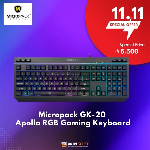 WINSOFT 11.11 SPECIAL OFFERS! ✅Experience the ultimate in gaming performance with responsive keys, customizable RGB lighting, and ergonomic design. Elevate your gameplay and conquer every challenge that comes your way. -- ✨Don't miss out on the amazing deals happening now: www.winsoft.lk. -- ✨Product link: https://www.winsoft.lk/product/micropack-gk-20-apollo-rgb-gaming-keyboard/ | Winsoft | Facebook
