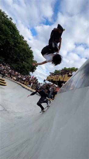 🤯 So close!! Yurin Fuji & Jordan Santana attempt 540 doubles routine #skateboarding #540 #shorts