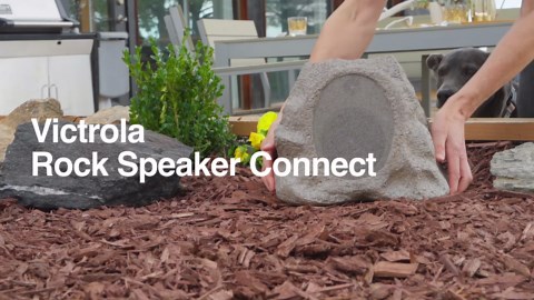 Victrola Rock Speaker Connect, Sand, Wireless Outdoor with Bluetooth 5.3, 22-Hour Battery Life, with Solar Charging, Link Up to 20 Rock Speakers, IP65 Water & Dust Resistant