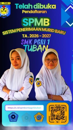 SMK PGRI 1 TUBAN on Instagram: "Hai.....hai.... Teman-teman SPM/MTS semua masih bingung mau pilih sekolah dimana? Yuk buruan gabung bersama kita di SMK PGRI 1 TUBAN. Ada program menarik lho teman-teman PROGRAM 1. FREE Biaya pendaftaran 2. FREE Biaya pendidikannya selama 3 tahun 2. FREE Kain seragam 3 stell & Atribut 3. FREE Baju Praktikum & Baju Olahraga Buruan daftar sekarang juga ya bisa secara Online/Offline ya https://s.id/spmbsmkpgri1tuban #smkpgri1tuban #alumnismkpgri1tuban #kabupatentuban
