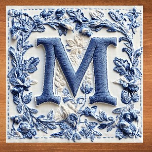 M Letter Monogram Ceramic Art Tile Grandmillennial Style Decor Home Art Tile Gift for Her Dorm Room Grand Millennial Embroidery - Etsy