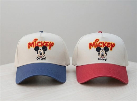 Classic Mickey Mouse Embroidered Cap, “oh Boy!” Vintage Cartoon Baseball Hat With Blue Brim, Adjustable Snapback Casual Street Style - Etsy