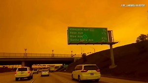 729K views · 5K reactions | SKY OVER CALIFORNIA TURNS ORANGE DUE TO HUGHES FIRE Eyewitness footage captured vehicles navigating a smoke-covered highway under an orange sky, caused by the Hughes Fire raging near Los Angeles, California. As reported by authorities in Los Angeles County, the fire that ignited close to Caustic Lake has already consumed an estimated 9,400 acres (38 square km) and remains at 0% containment. COURTESY: X @RJ_Lamendola via Reuters | GMA News | Facebook