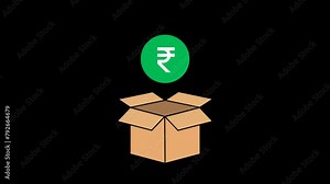 Indian rupee in delivery box Animation with transparent background