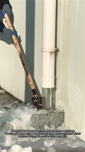 Massive Solid Ice Smashed Out of Pipe #worker #process #satisfying #drain #winter