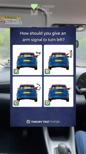 How should you give an arm signal to turn left?