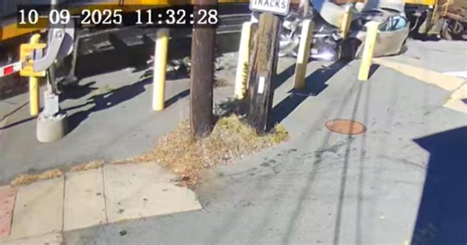 Video shows freight train destroy car on the tracks in Andover