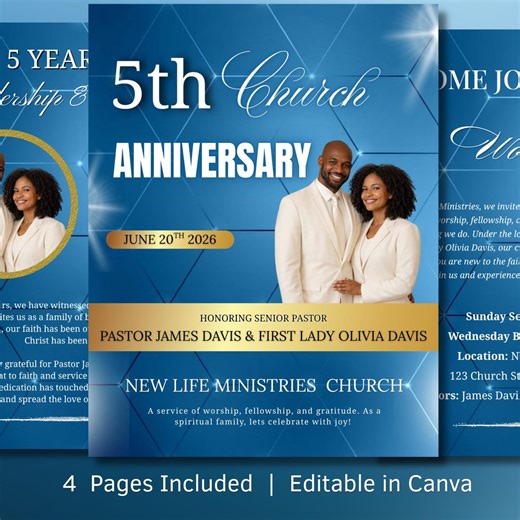 Church Anniversary Program Template, Pastor Appreciation Service, Anniversary & Faith Celebration, Digital Download - Etsy UK