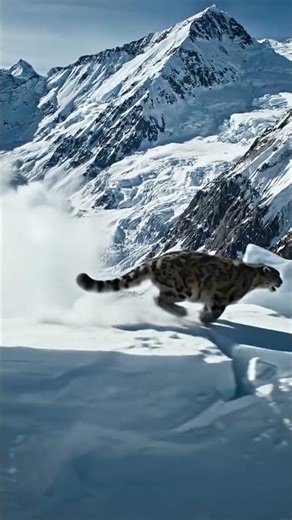 A snow leopard sprinting across a collapsing snowy ridge | GreenMotion Studio #wildlife #animals