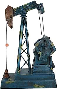 Ebros Gift Rustic Vintage Blue Nodding Donkey Pumpjack Oil Derrick Rig Prototype Sculpture 10.75" H Wild West Pumpjack On Platform Model Home Decor Western Antiqued Figurine