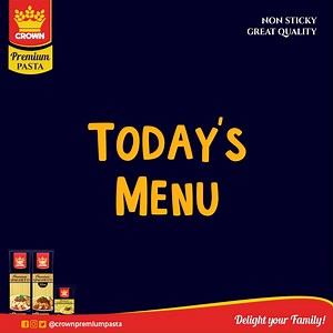Today’s Menu 🥘 🥘 Breakfast: Crown Premium Spaghetti Bolognaise Lunch: Crown Premium Beans & Macaroni Recipe Dinner: Crown Premium Chicken Tetrazzini If we have Crown Premium Pasta 3 times a day, it will still not be enough 😂 🤣 What’s on your menu today 😎 ? Let us know in the comment section. #CrownPremiumPasta #Pasta #PremiumPasta #spaghetti #breakfast #lunch #dinner | Crown Premium Pasta