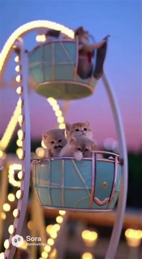 Tiny Kitten Family at a Miniature Amusement Park 🎡🎠 #catshorts #cat #cute #kitten #cutecat