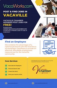 Stay #Local. Use Vacaworks.com for your next job or hire.  Members of the Vacaville Chamber receive a free job post. Email connect@vacavillechamber.com or log into your MIC for the promo code. | Vacaville Chamber of Commerce | Facebook