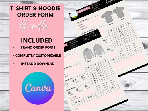 Editable T-shirt and Hoodie Order Form Bundle | Canva Business Template - Etsy