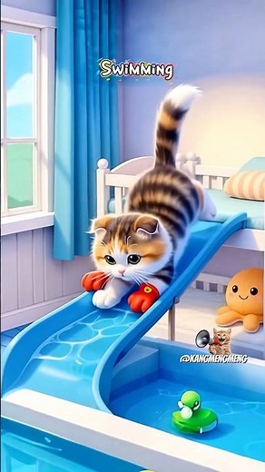 CALICO CAT Have Water SLIDE #funny #cat #catlovers #cutecat #pets #comedy #catfun
