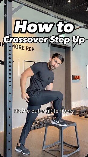 Crossover step-ups combine hip adduction and rotation, creating a deeper stretch in the glutes. This movement also target the outer glute fibers more, helping to build shape in areas often missed by traditional step-ups. Let me preface it. Both are completely fine but this is just a much better option in my opinion 💪 | Mohammed Ali Aziz